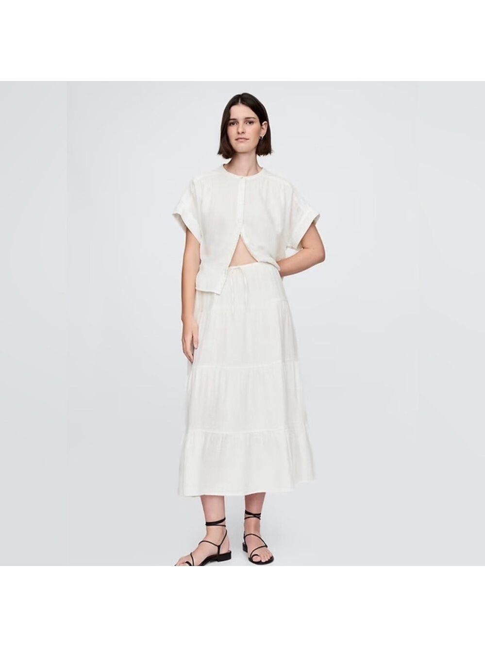 Gap Tiered Crinkle Gauze Cotton Maxi Skirt NWT L Beachy BoHo Summer Wedding